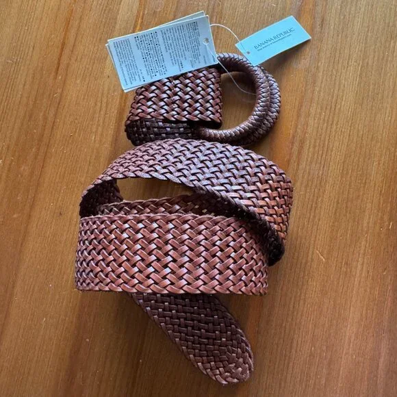 NWT Banana Republic Lightweight Brown Leather Braided Belt in Women's Large - Picture 5 of 9